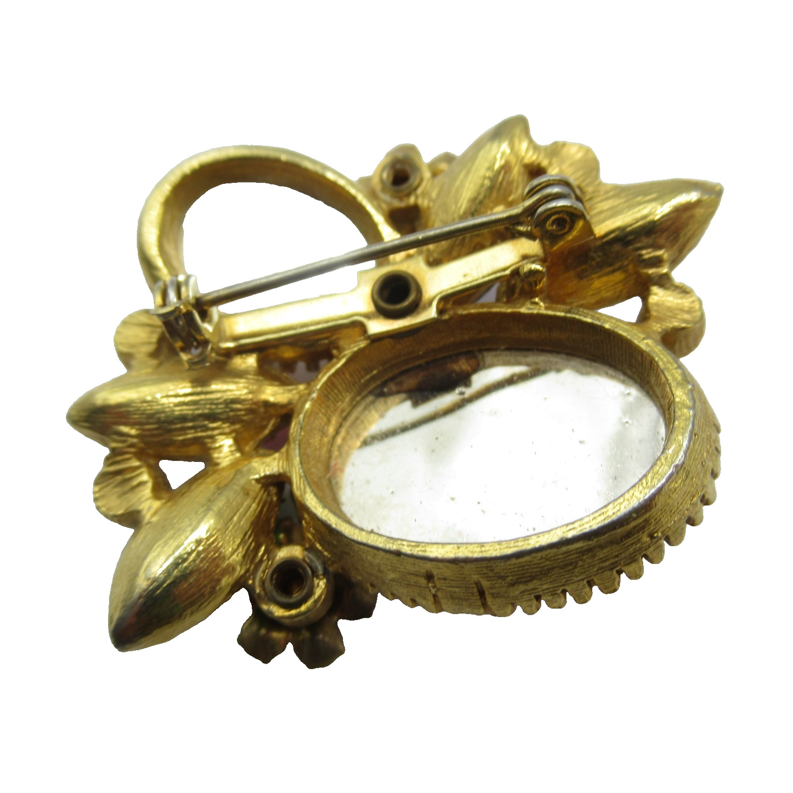 Rhinestone Vintage Brooch Pin Flowers Opaline Glass MCM