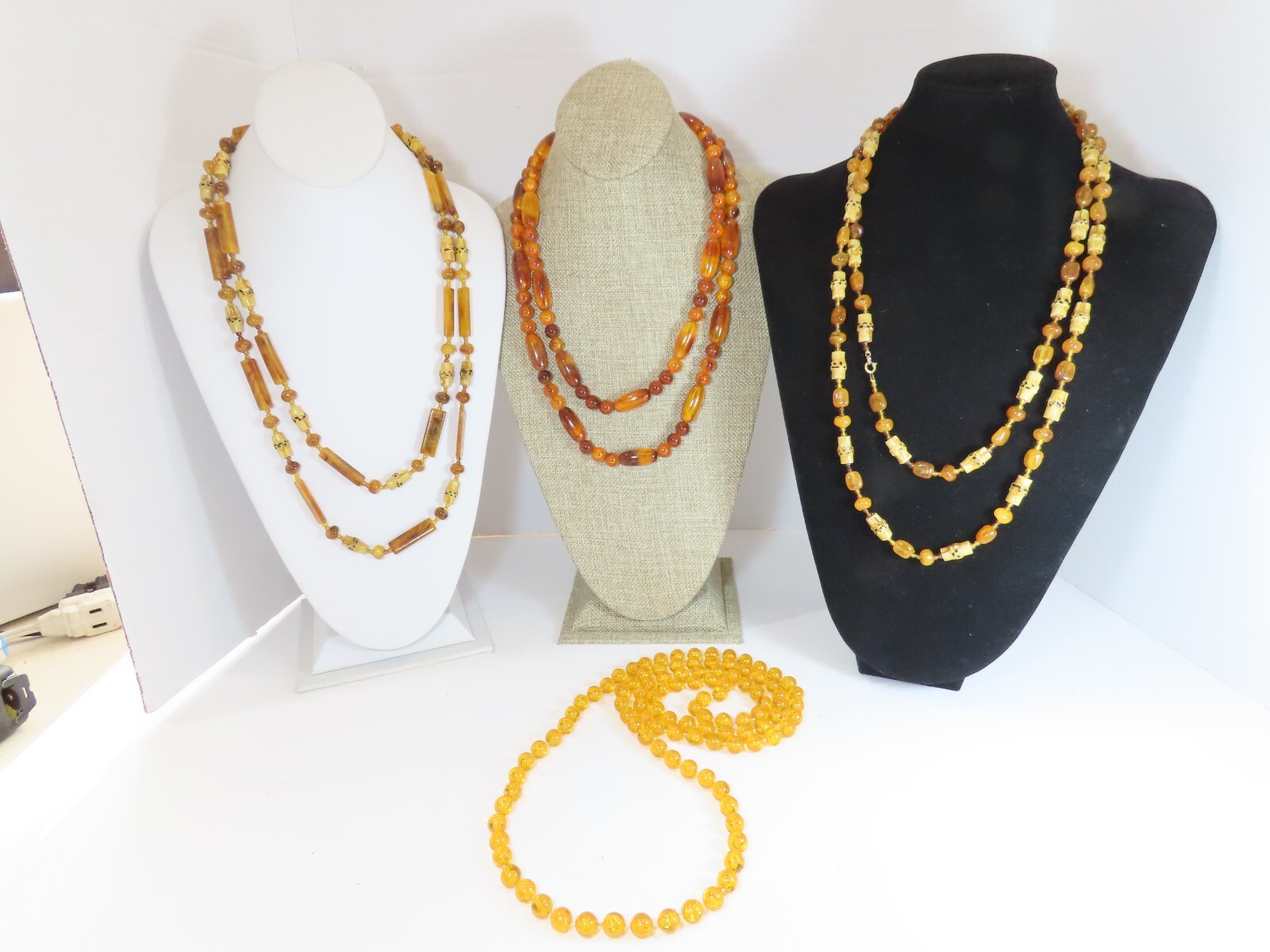 Vintage Necklace Lot Beaded Lucite + Tribal 23-26″ Yellow Butterscotch D1887