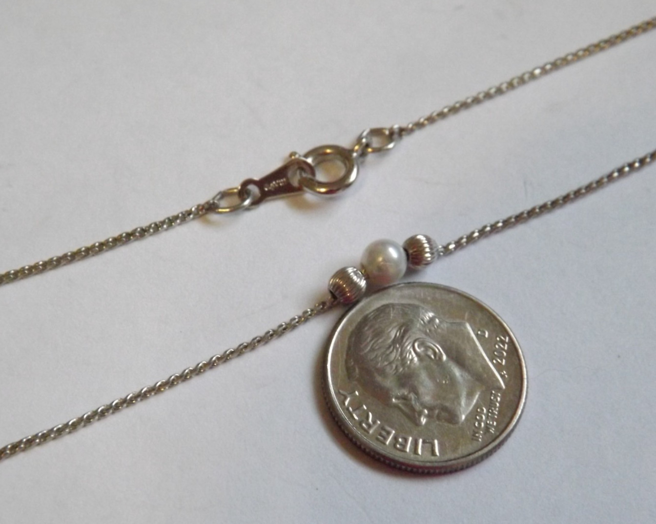 Avon sterling silver floating pearl sliding ribbed ball bead 17″ chain necklace