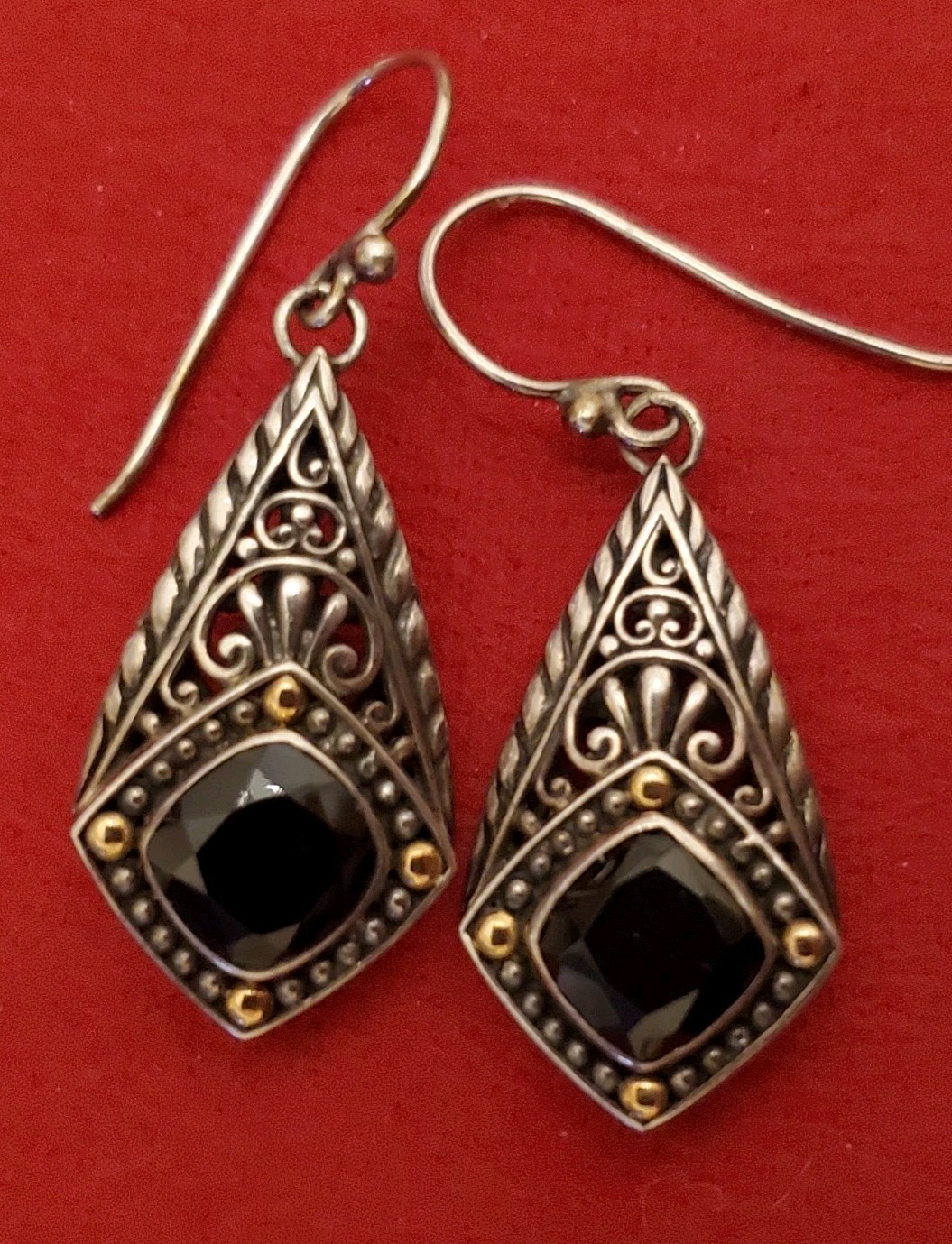 Vintage Robert Manse M ID Sterling Silver 925 & 18k Gold Black Onyx Earrings
