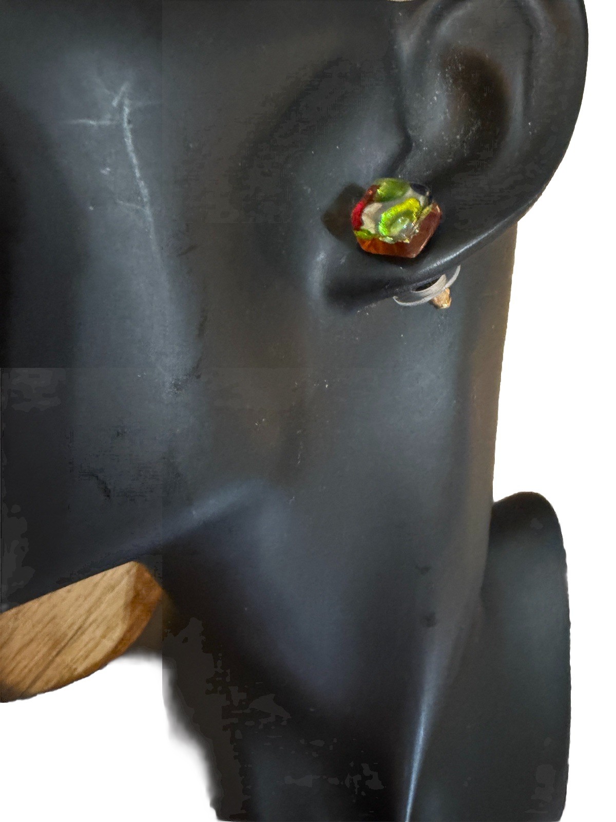 VINTAGE NEON Murano Glass Earrings Green Reflecting Stud Lobe Italian GIFT SEE