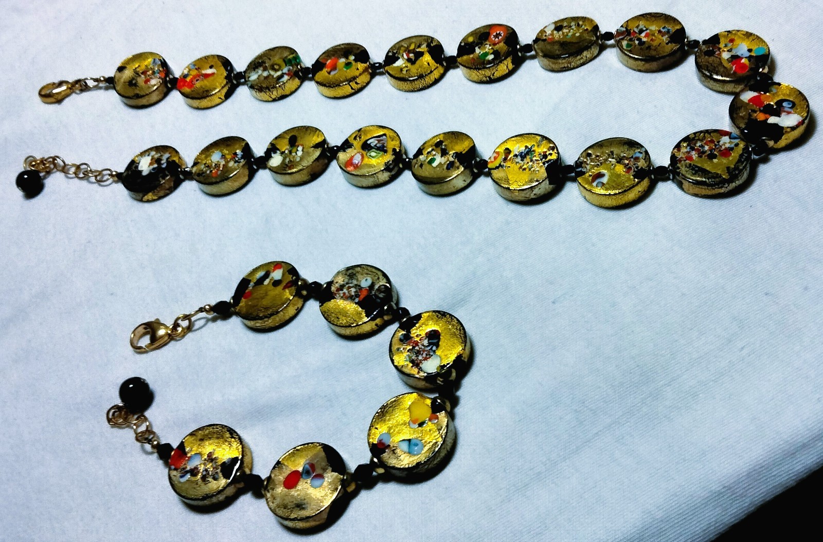 Vintage Venetian Fancy Glass Beads ala Gustav Klimt Beaded Necklace Demi Parure