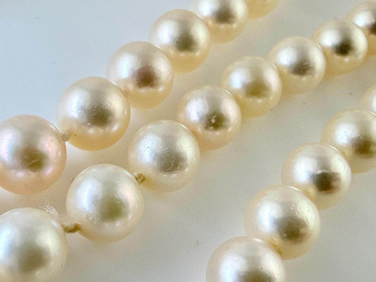 14k White Gold Hand Knotted 6.4mm Pearl Necklace 18.25 Inches 27 Gram Weight