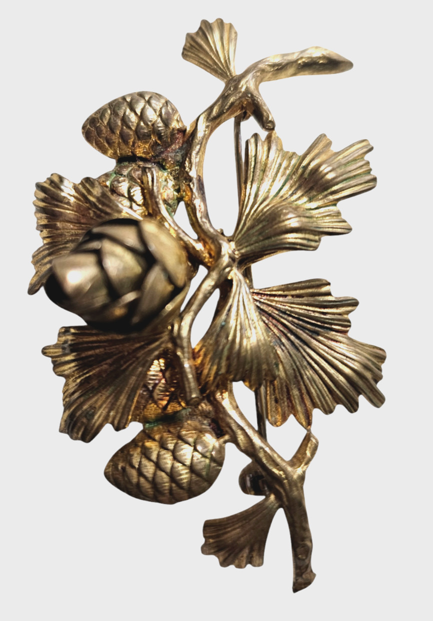 Vintage Textured Brass Articulated Pine Cone Branch Brooch/Pin~2.5″ X 1 5/8″
