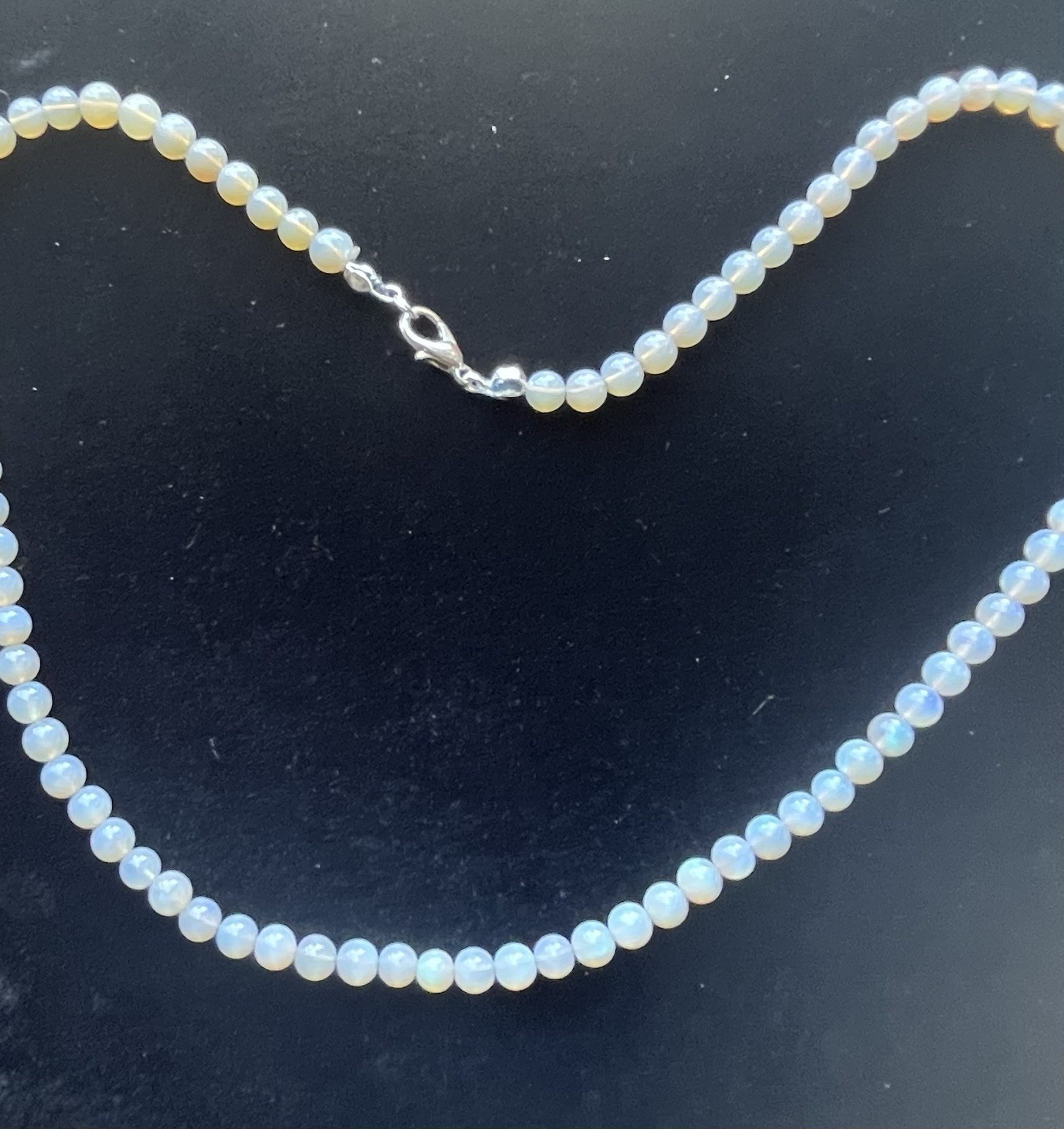 Australian Opal Bead Necklace SS Silver Clasp Round Beads Good Color 18” #1