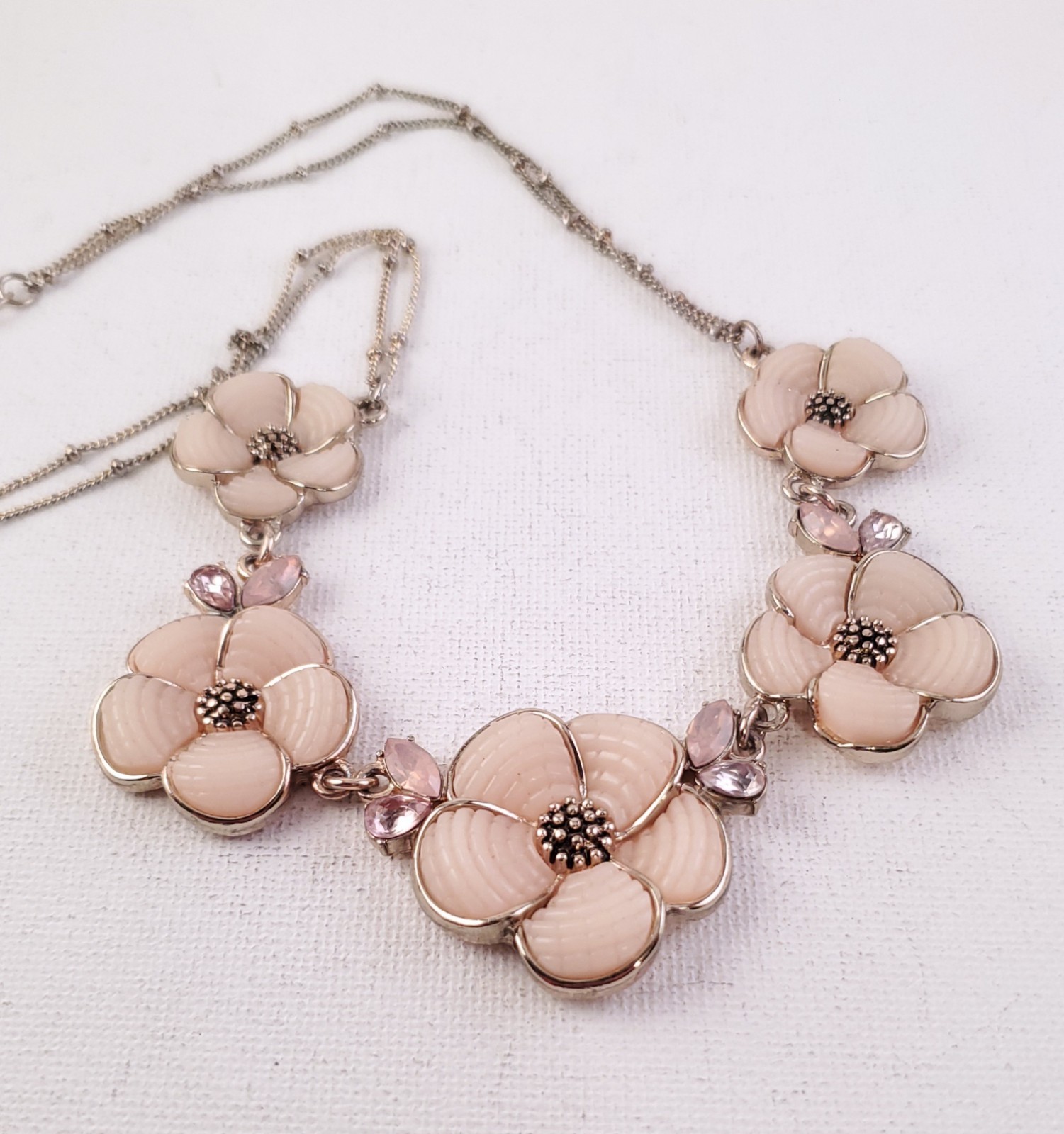Elegant Napier Floral Statement Necklace – Rose Gold Tone & Peach Enamel