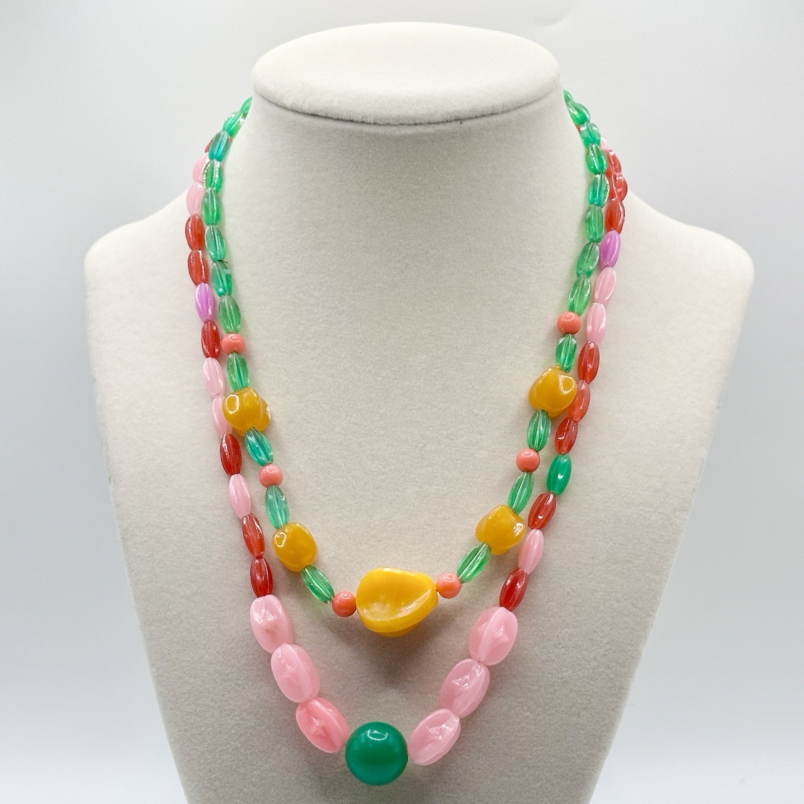 Vintage Multicolor Plastic Bead Necklace Fruit Theme 16” 19” Set Of 2 Read