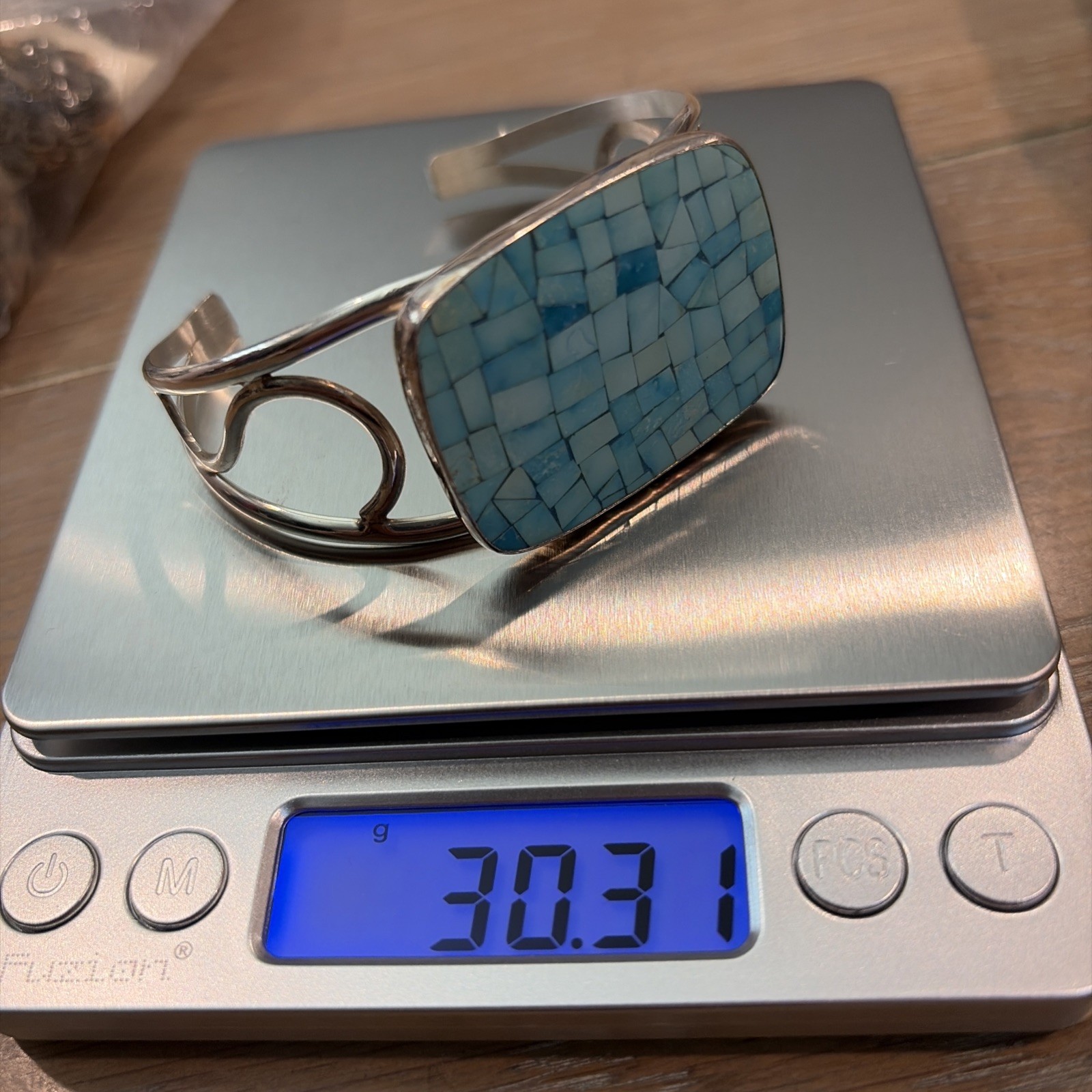 DTR Jay King vintage turquoise mosaic cuff bracelet 925 silver – Size 6-1/2, 30g