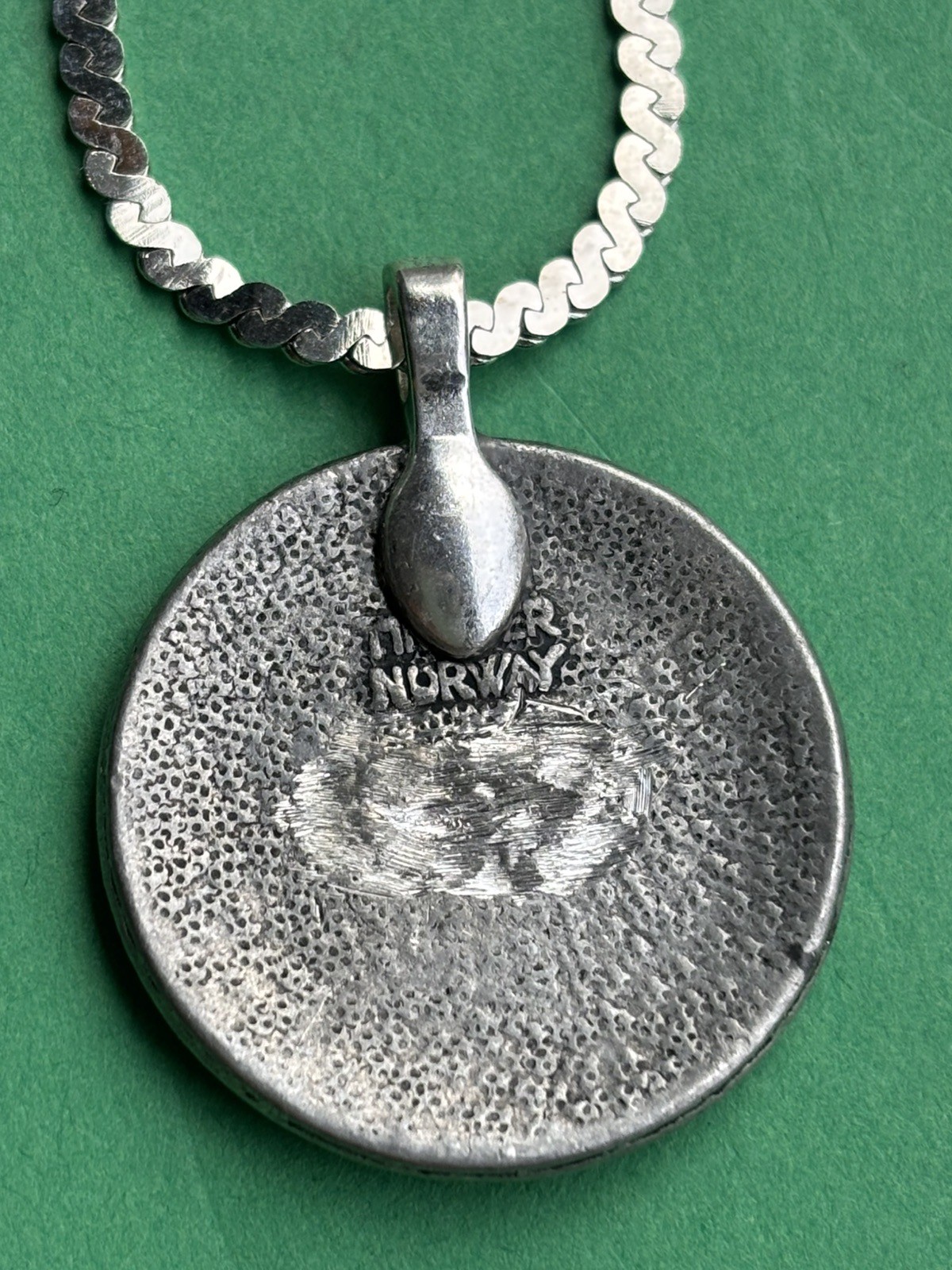 Vintage pewter Button Pendant necklace 🇳🇴 Norwegian! NEW STYLE! 1”