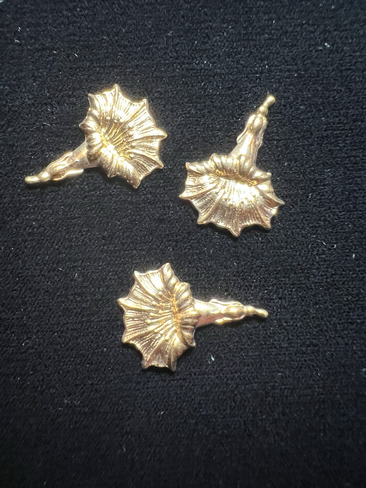 Three Vintage Floral Brass Stampings 22K Gold Plated for Jewelry/Crafting/Decor