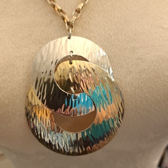 Vintage Napier Women’s Modernist Gold/Silver Pendant Necklace 15 Inches 1976