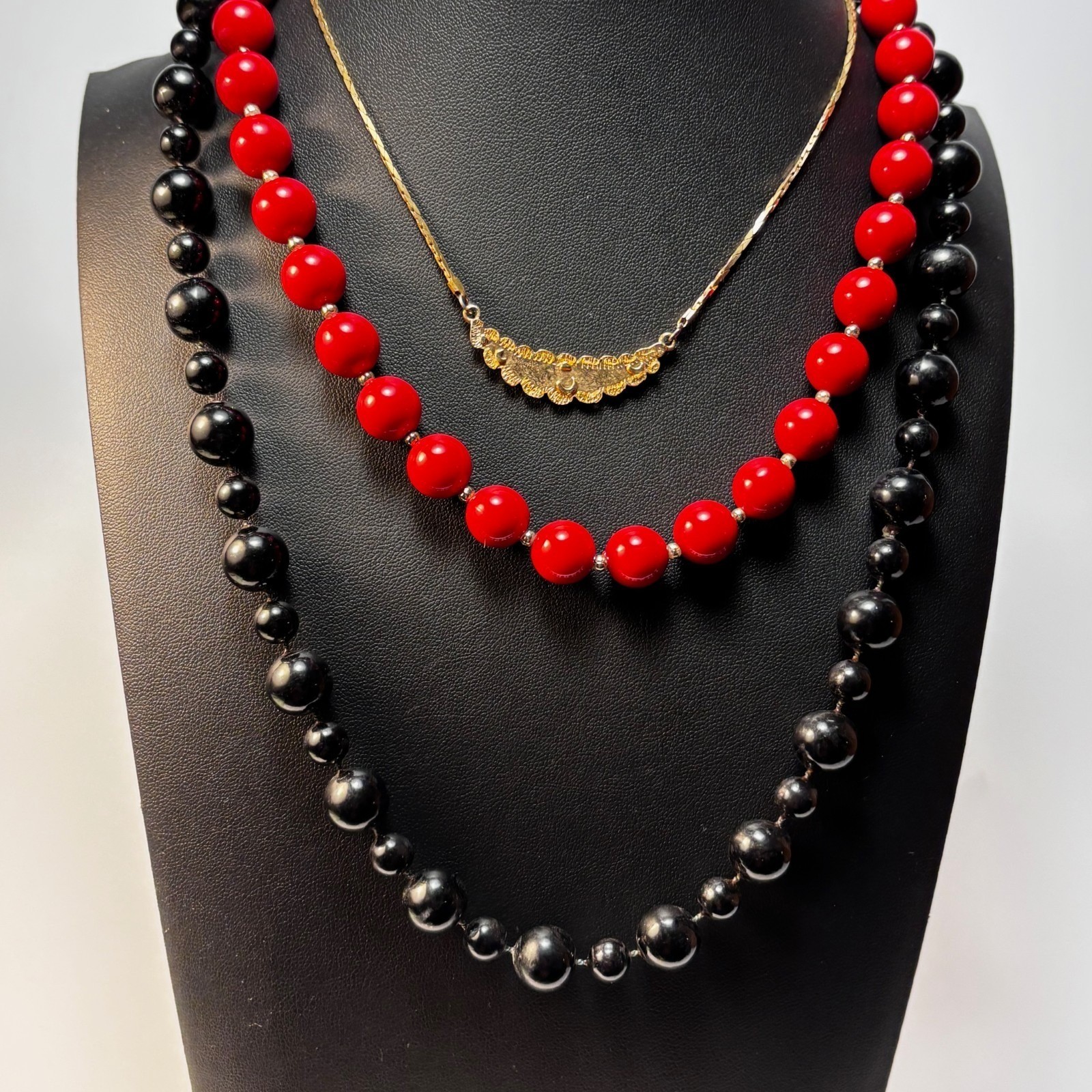 Necklace Lot Goth Witchy Black Red Vintage Acrylic Beads Metal Moon Pendant