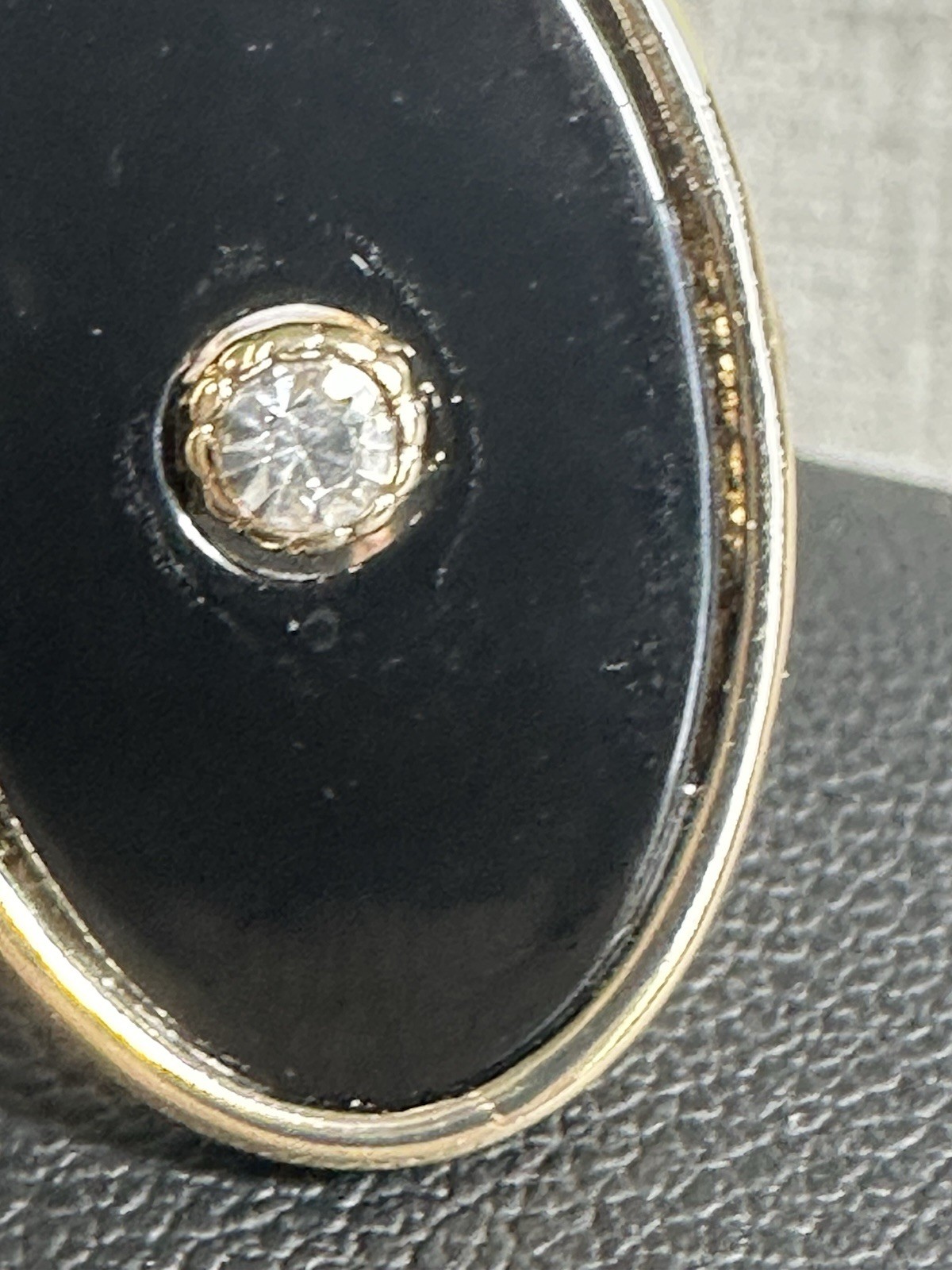 Faux Black Onyx Size 6.5 Gold Tone Clear Stone