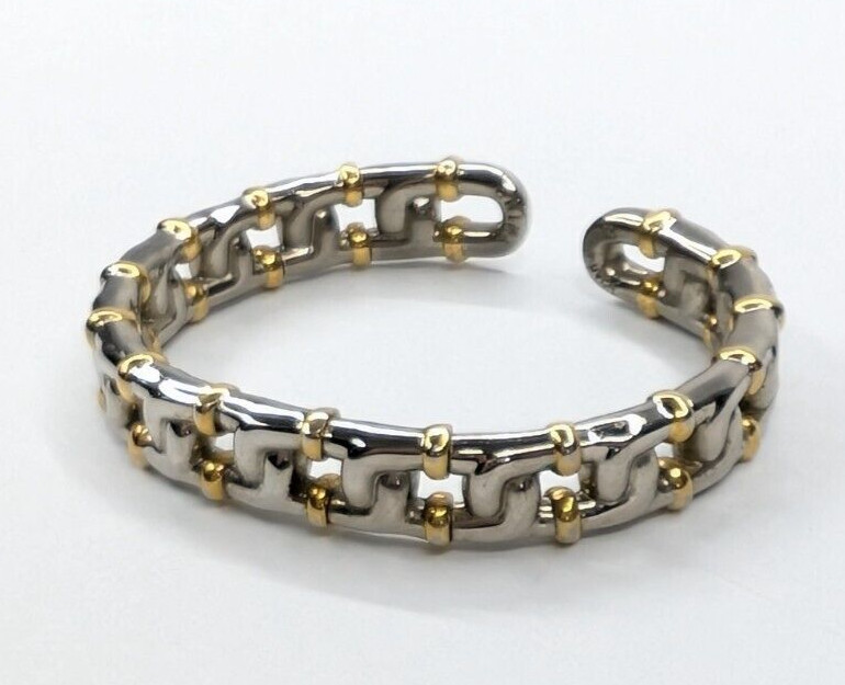 VTG Joan Rivers Gold Silver Tone Chain Link Flexible Cuff Bracelet 3/8″ Wide