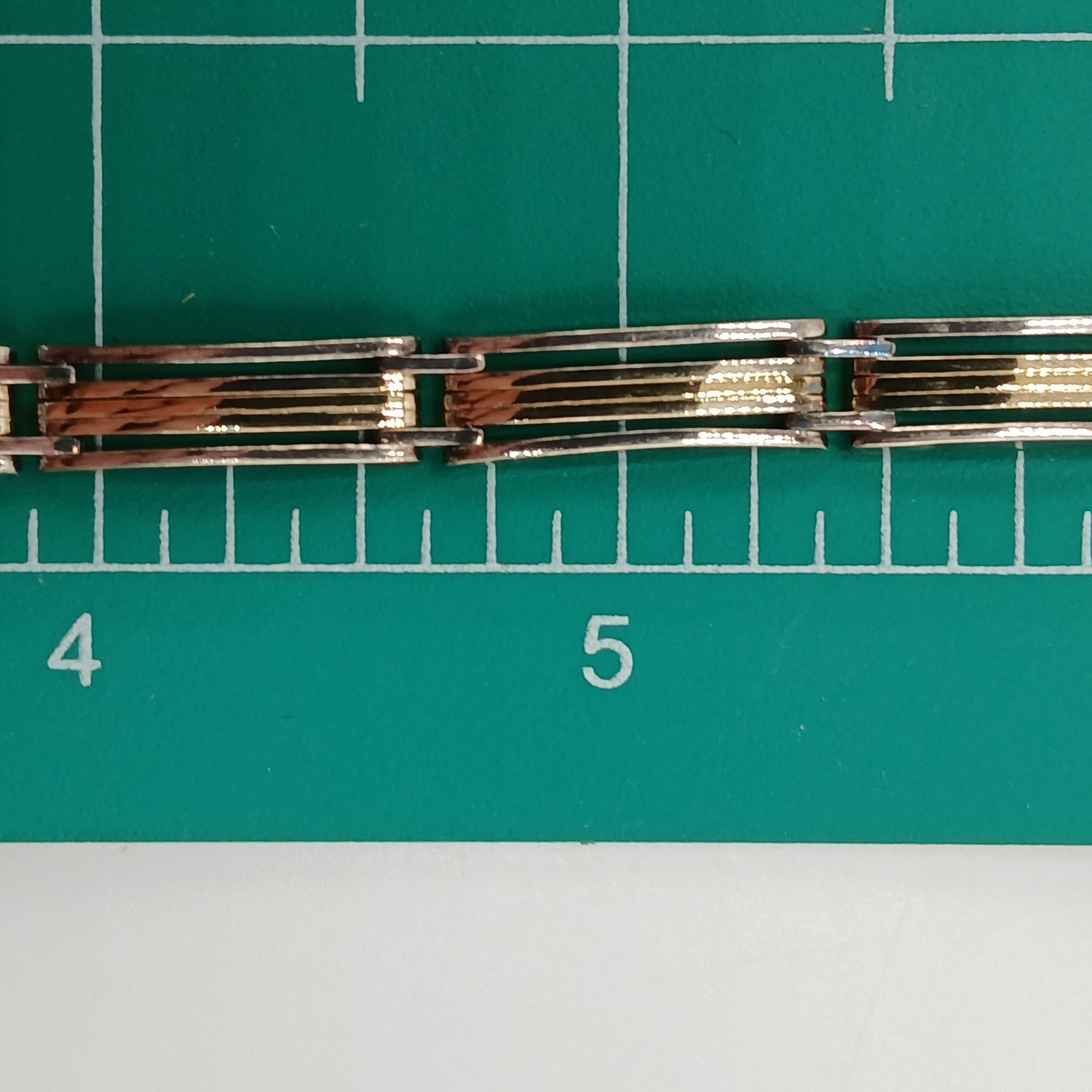 925 KI Two Tone Bar Link Bracelet 7in Unisex Sterling Silver 15g Vermeil Italy