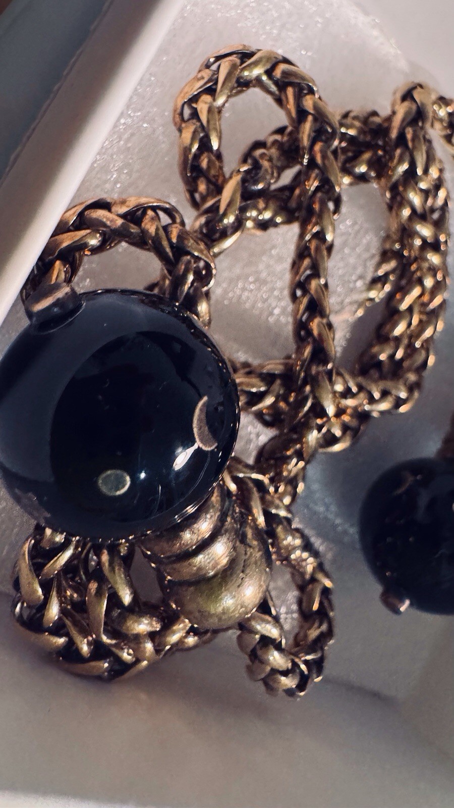 Vintage TALY 925 STERLING 78g Italy BOLO Wheat Chain Necklace Bijoux?Onyx Balls