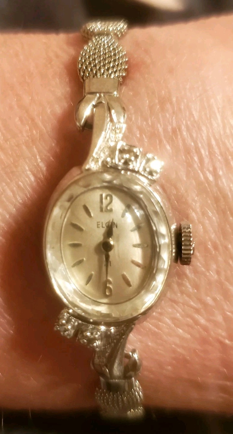 Vintage Elgin 10k Bezel Diamonds Speidel 10k Band 21 Gem Working