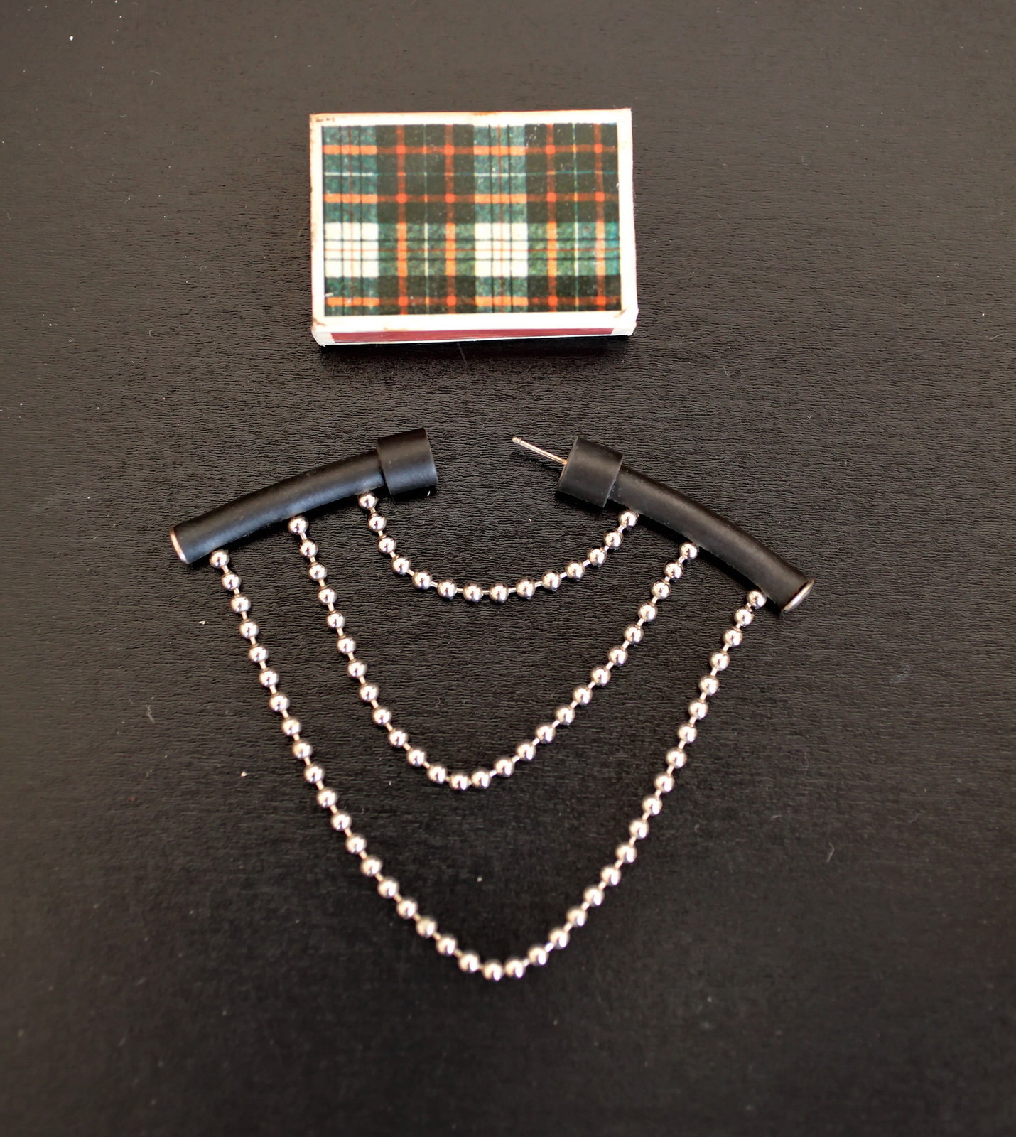 1980s Pair of Black Ball Chain Rubber & Metal None-Identical Earrings Jewelry
