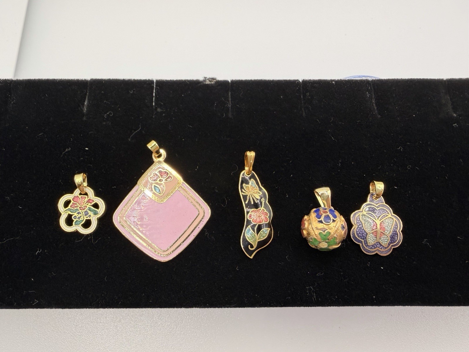 Cloisonne Enamel Pendant Mixed Lot of 5 Gold Multicolor Metal & Enamel