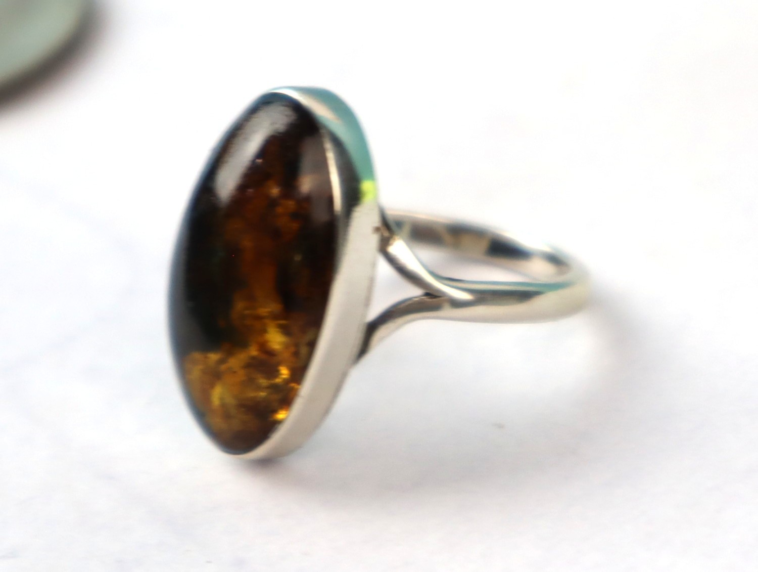 Natural Translucent Orange Blue Amber .925 Sterling Silver Ring #6 free resizing