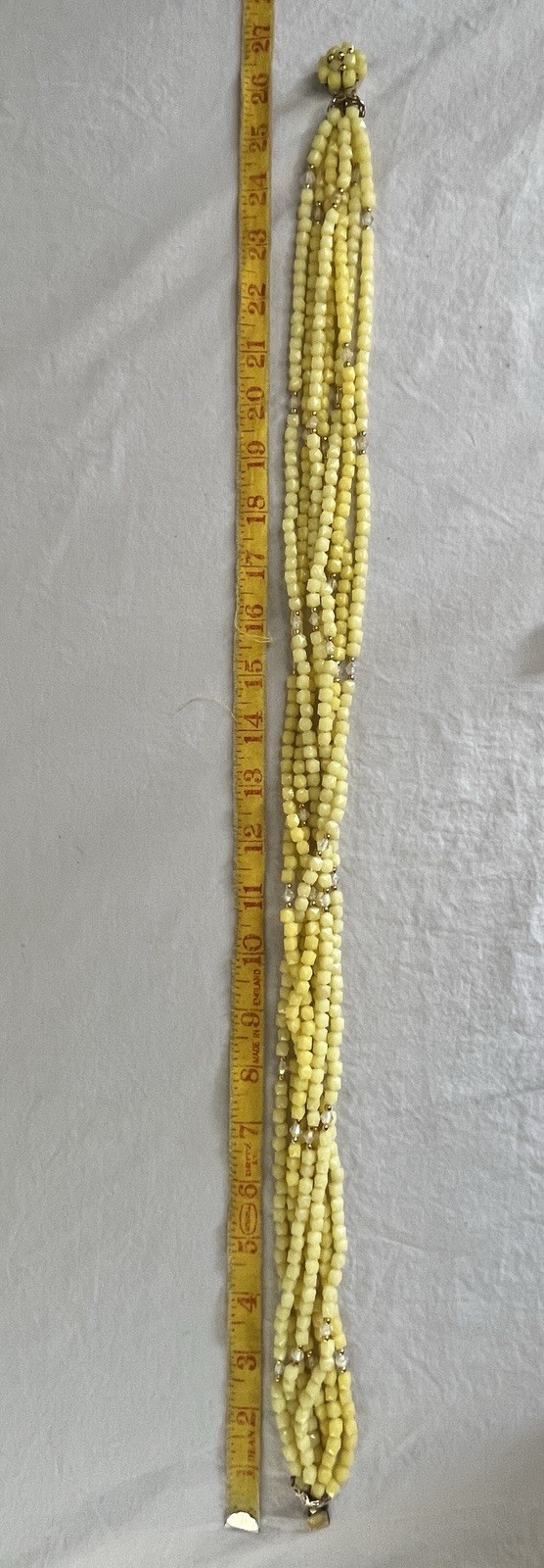 Hong Kong Yellow Beaded Necklace and Clip On Earrings Set Seven Strand Necklace