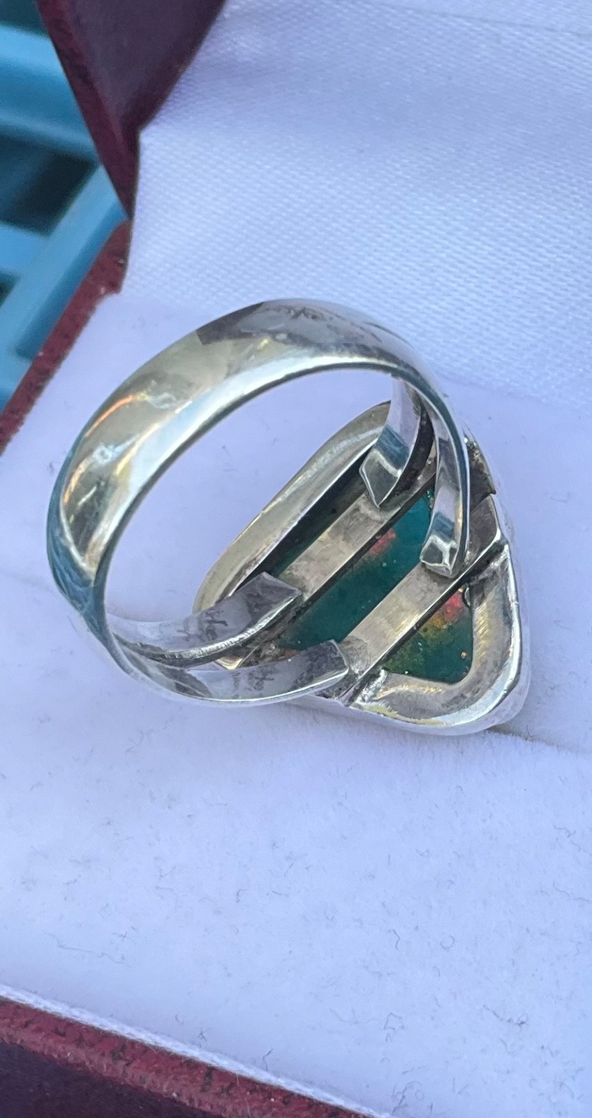 Vintage STERLING RING Aqua Sea Glass Shard Caribbean Blue Signed FNA Size 7.25