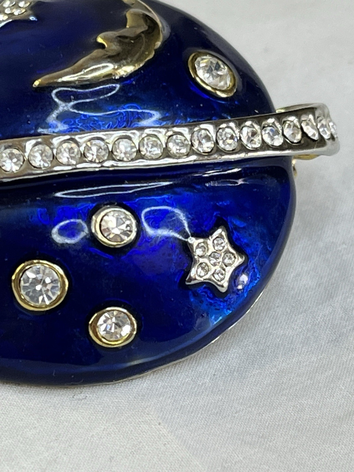 Vintage Swarovski Celestial Star Moons Brooch Blue Enamel PLEASE READ