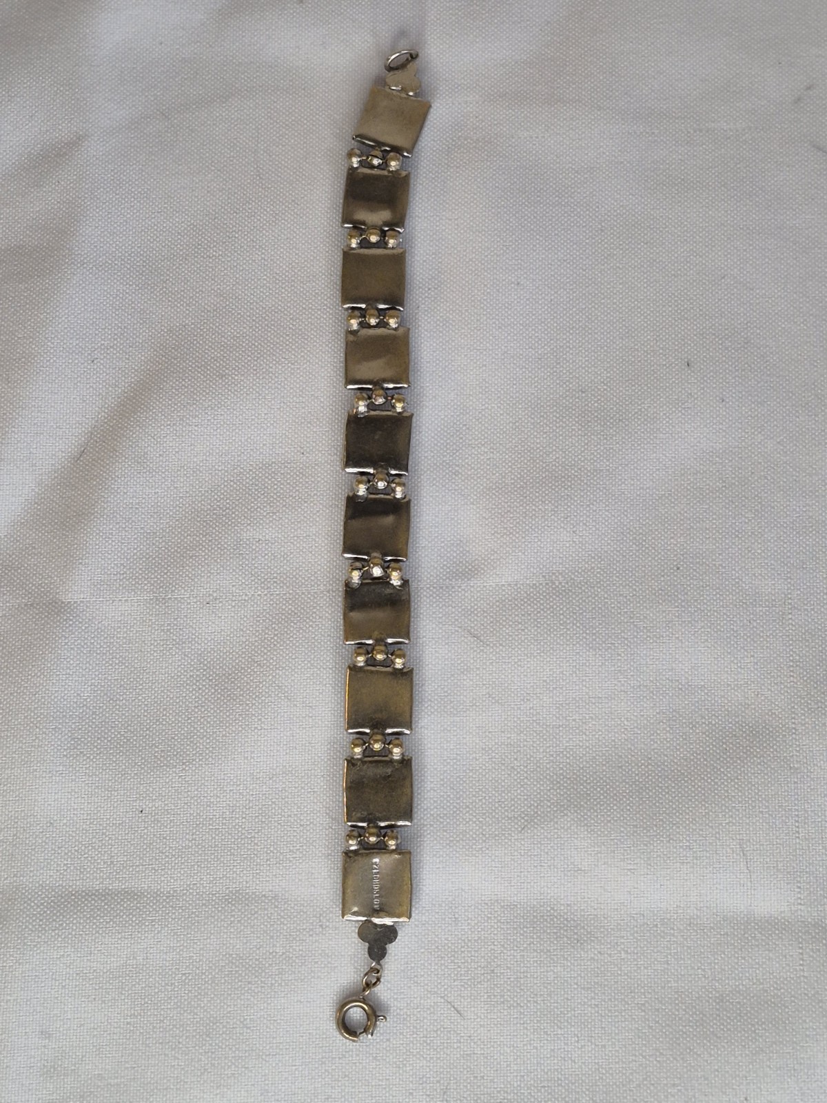 Blue Opaline Star Czech Glass Bracelet Square Silvertone Link 7 Inches Vintage
