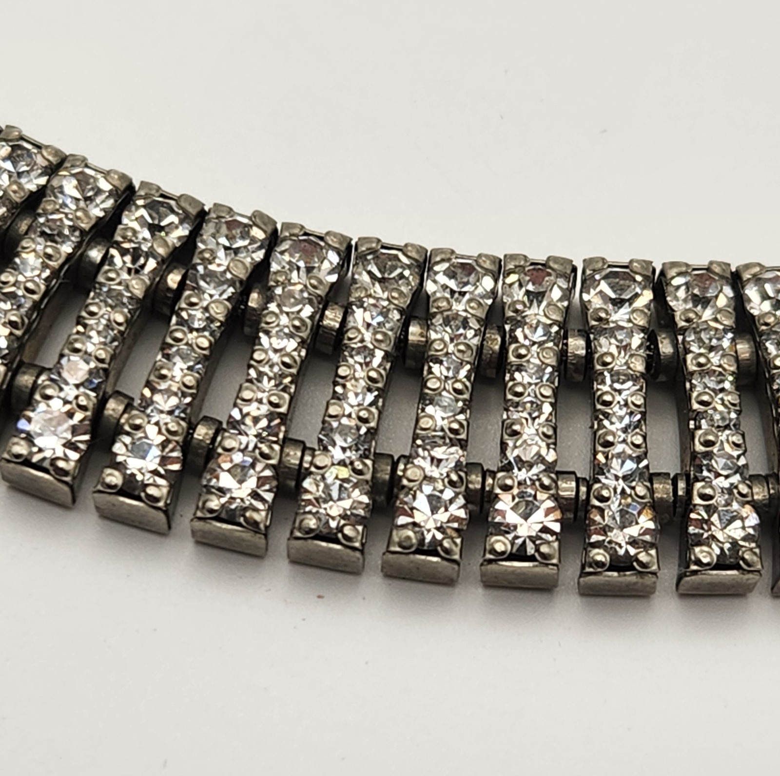 Vintage Rhinestone Choker Necklace Bracelet Set Clear Crystal Collar Bridal 16″