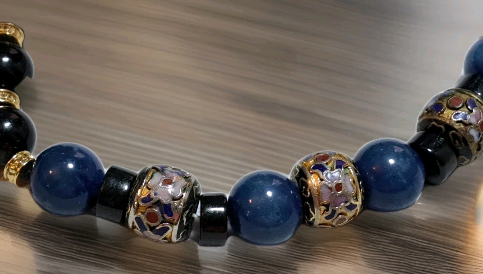 Estate Vintage Stunning Cloisonne Blue Sodalite Lava Bead Statement Necklace EUC