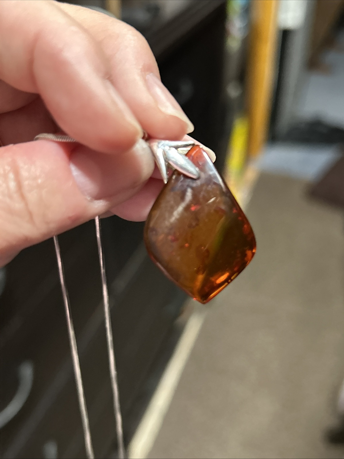 VINTAGE STUNNING GENUINE AMBER AGI STERLING SILVER ITALY NECKLACE BOX CHAIN