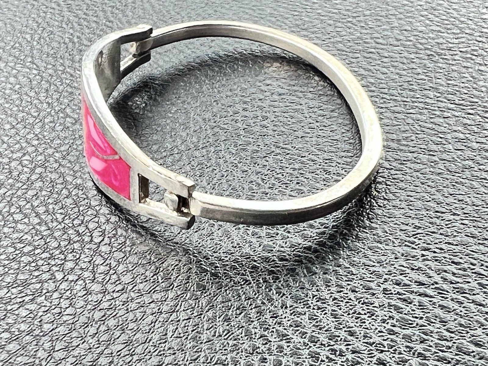 Vintage Silver Cuff Bracelet Alpaca Mexico Pink Floral Hinged Inlay