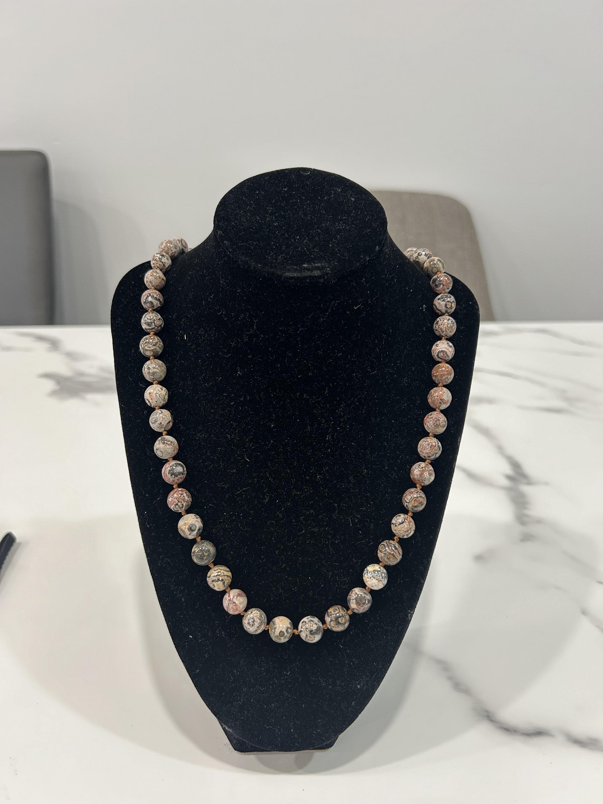 Brown Gemstone Beaded Necklace Round Polished Beads Hook Clasp 24 In Womens
