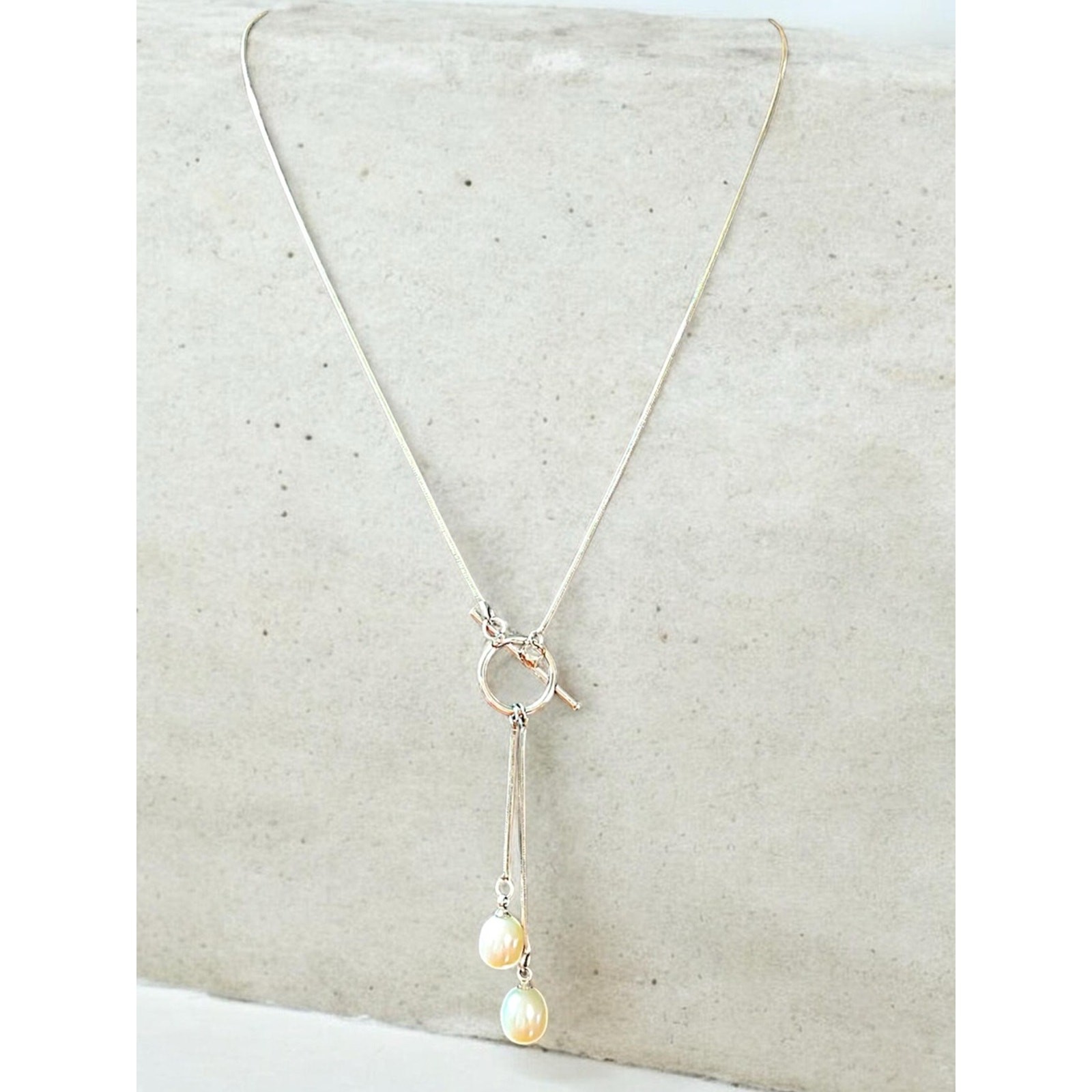 Vintage Sterling Silver Freshwater Pearl Lariat Necklace