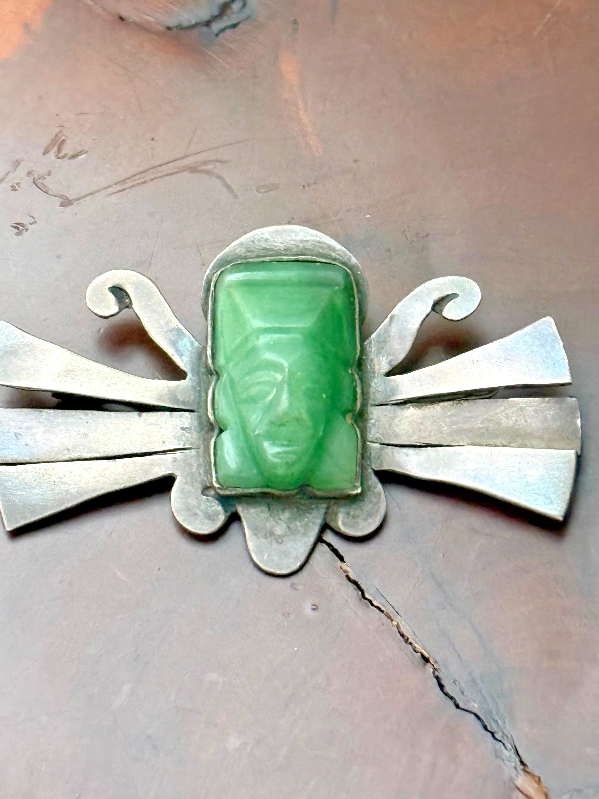 Taxco 980 Carved Face Brooch