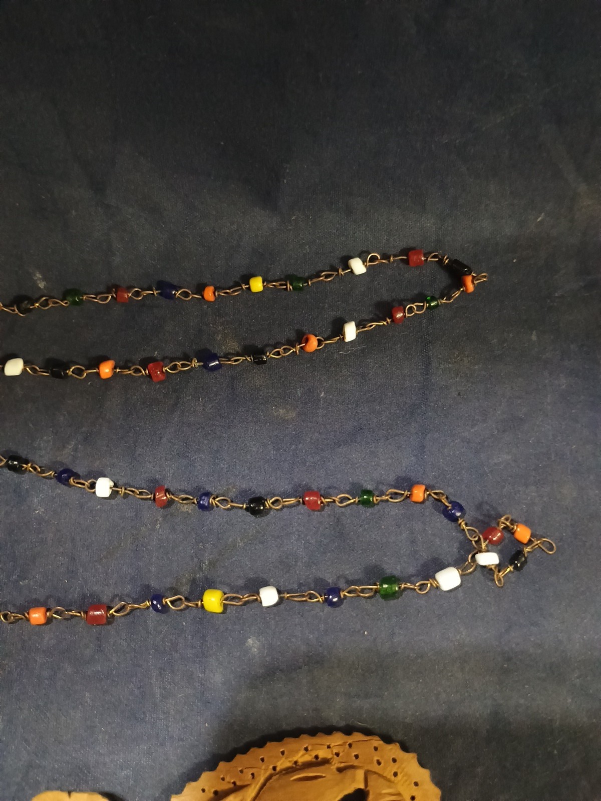 1 Vtg Carved Wooden African Elephant Necklace,Plus 3 Beaded Necklaces.
