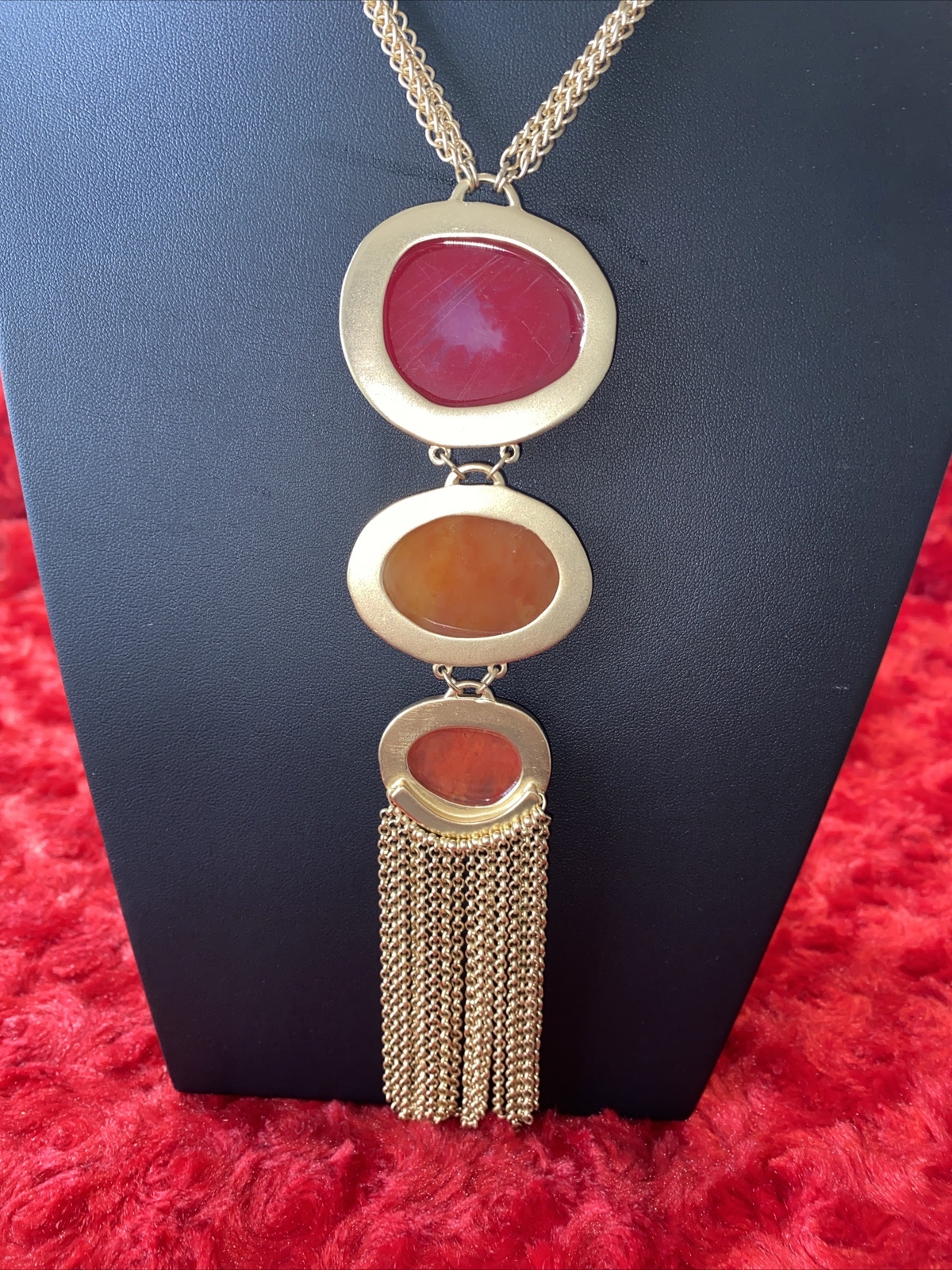 Vintage Chicos Triple Pendant Gold Tone Necklace Amyra Collection Nickel Free