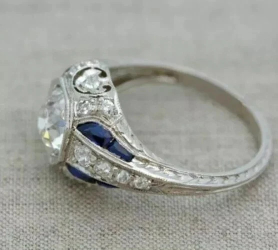 Art Deco Style Vintage Round Cut Lab Created Diamond 925 Silver Engagement Ring