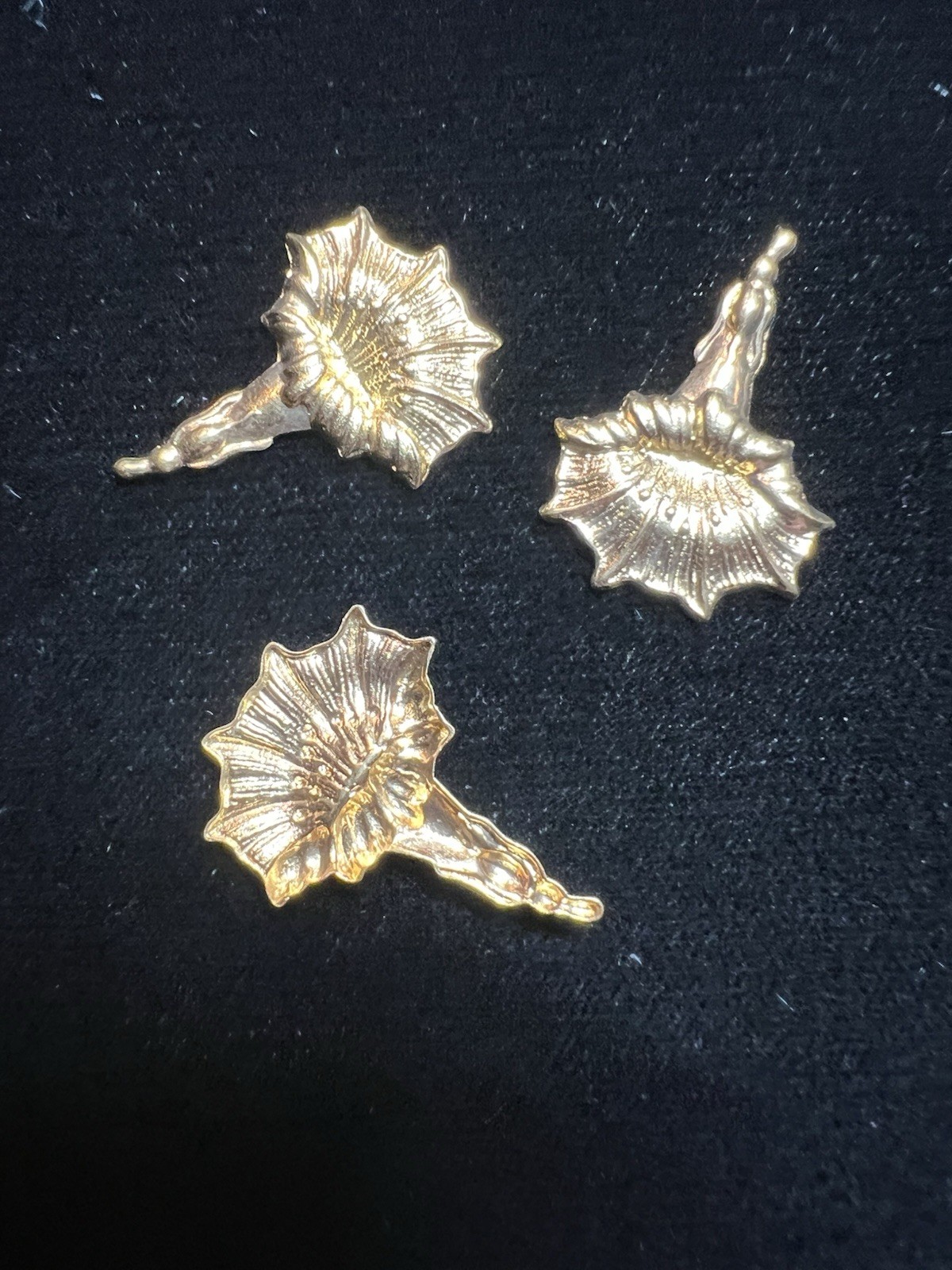 Three Vintage Floral Brass Stampings 22K Gold Plated for Jewelry/Crafting/Decor