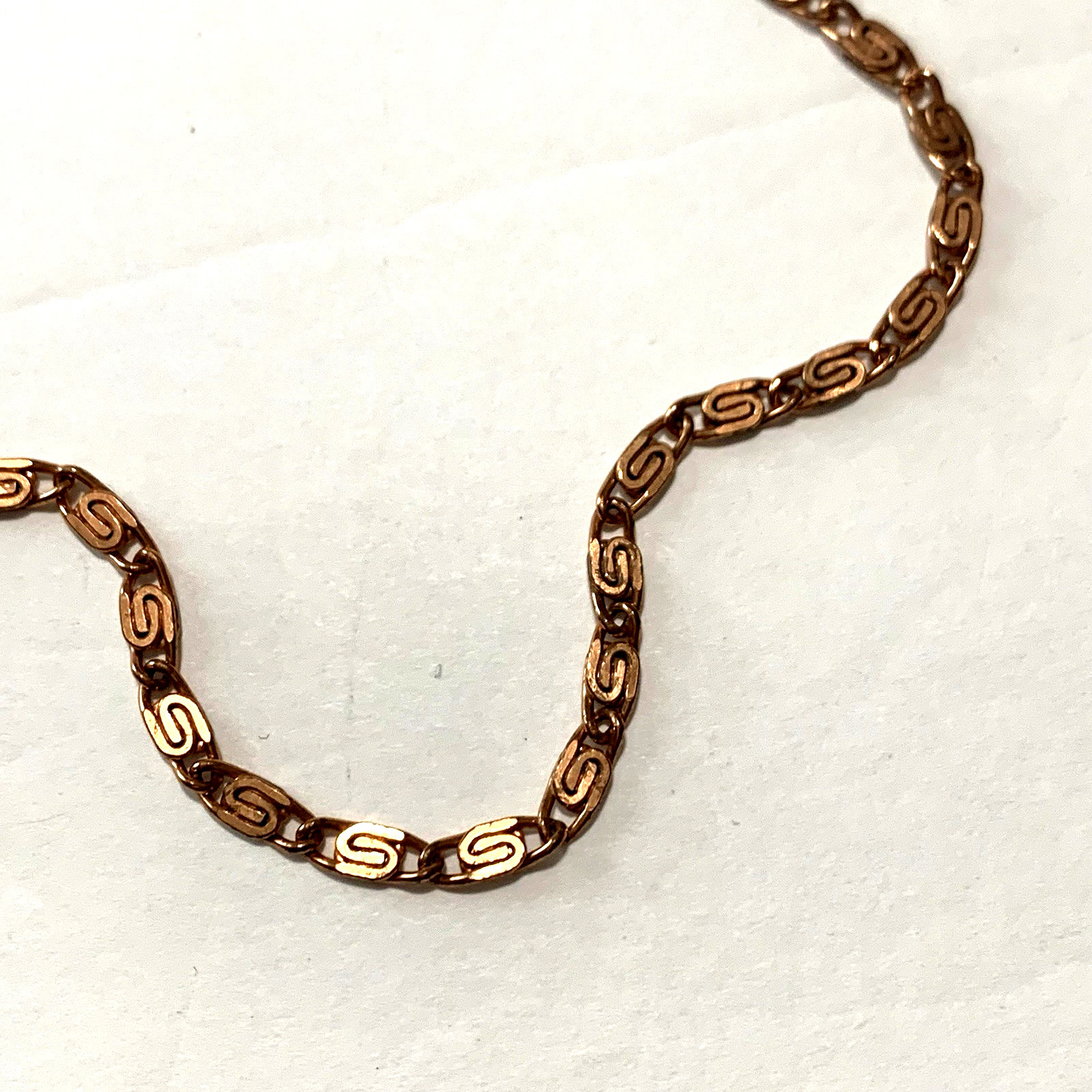 Vintage Bright Copper ‘S’ Snail Necklace Chain Link Dainty 17″