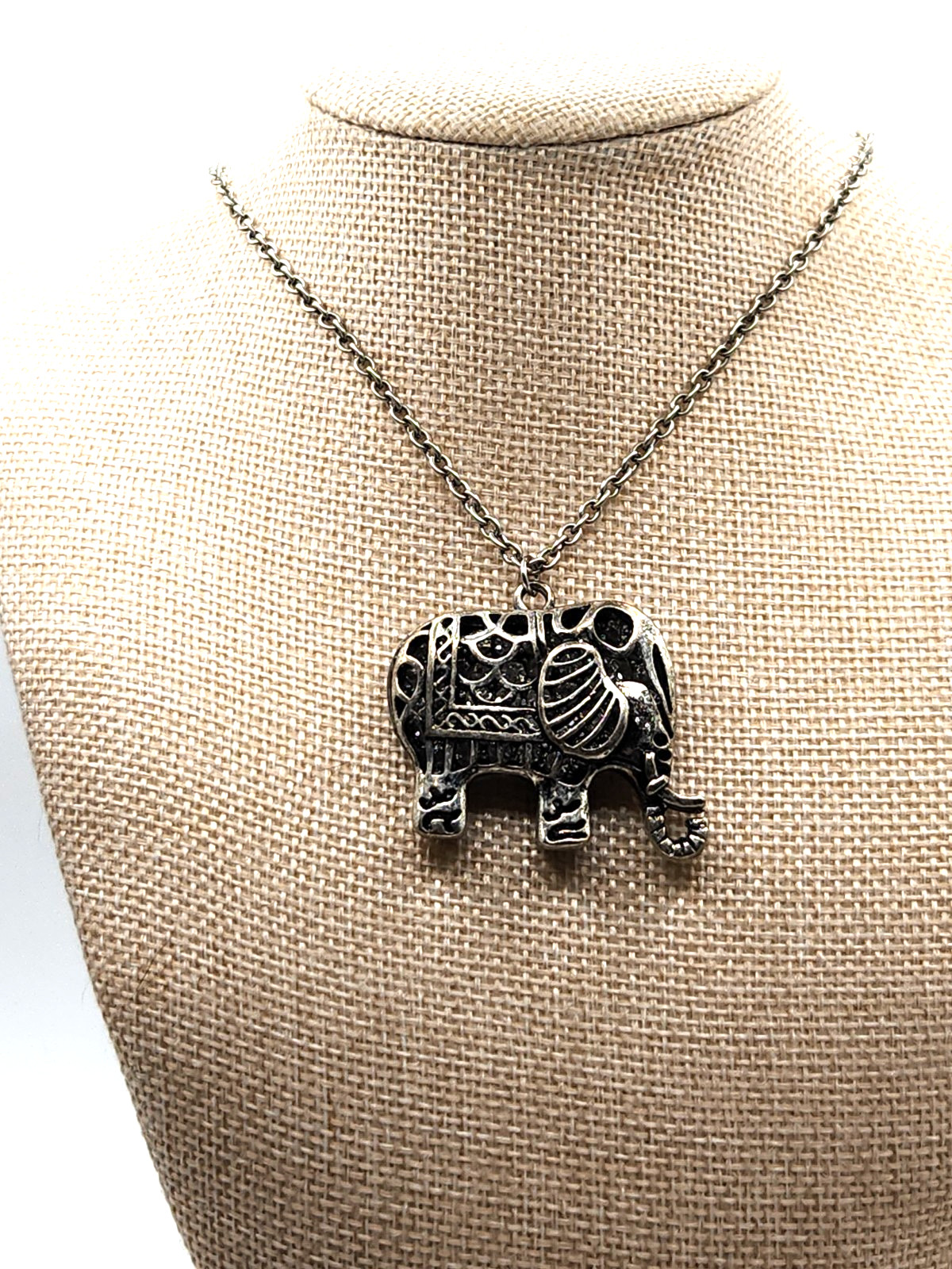 Vintage Large Silver Clear Rhinestone Accents Elephant Pendant Open Silver 24″