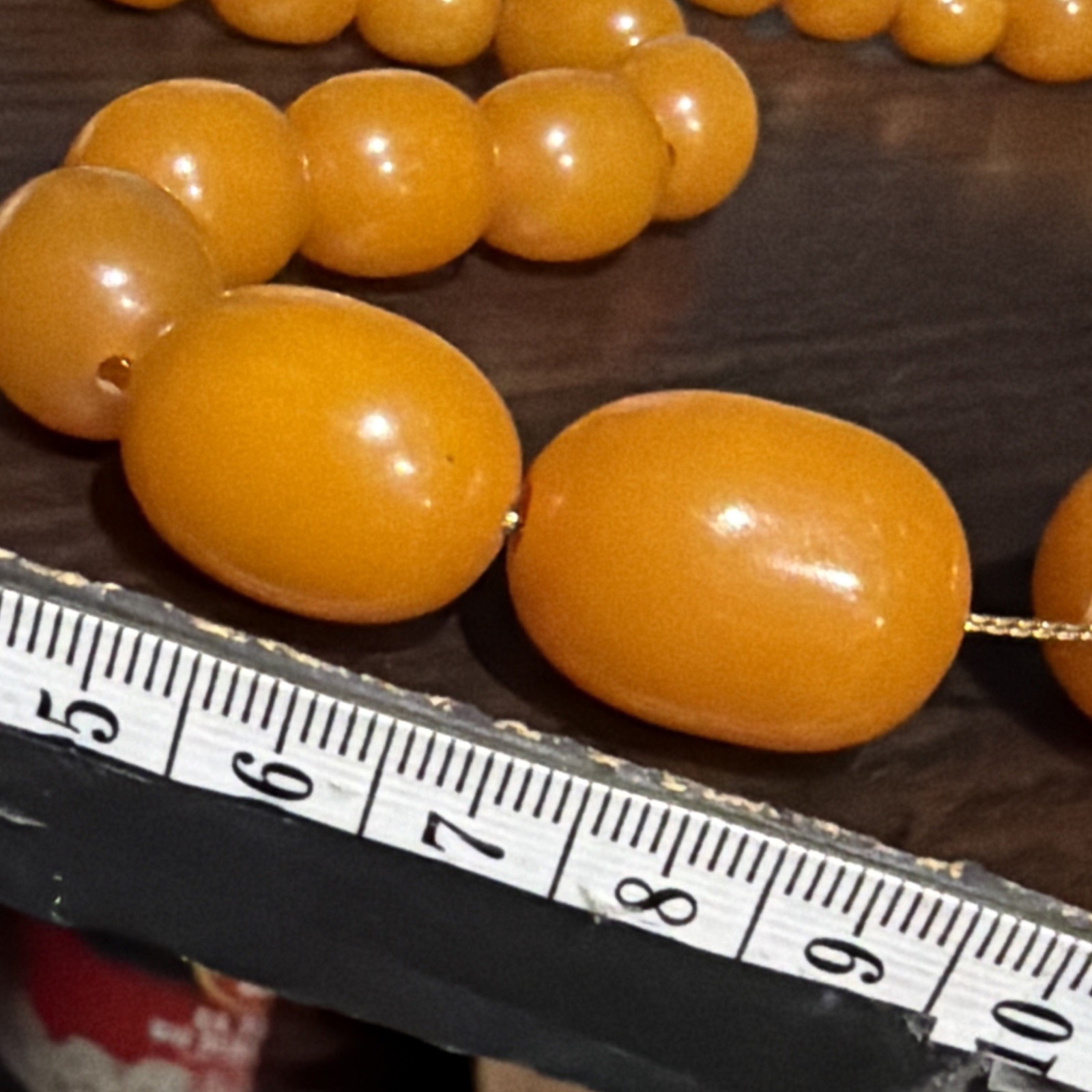 Vintage Butterscotch Bakelite Tested Graduating Beads 30” Gold Plate Necklace