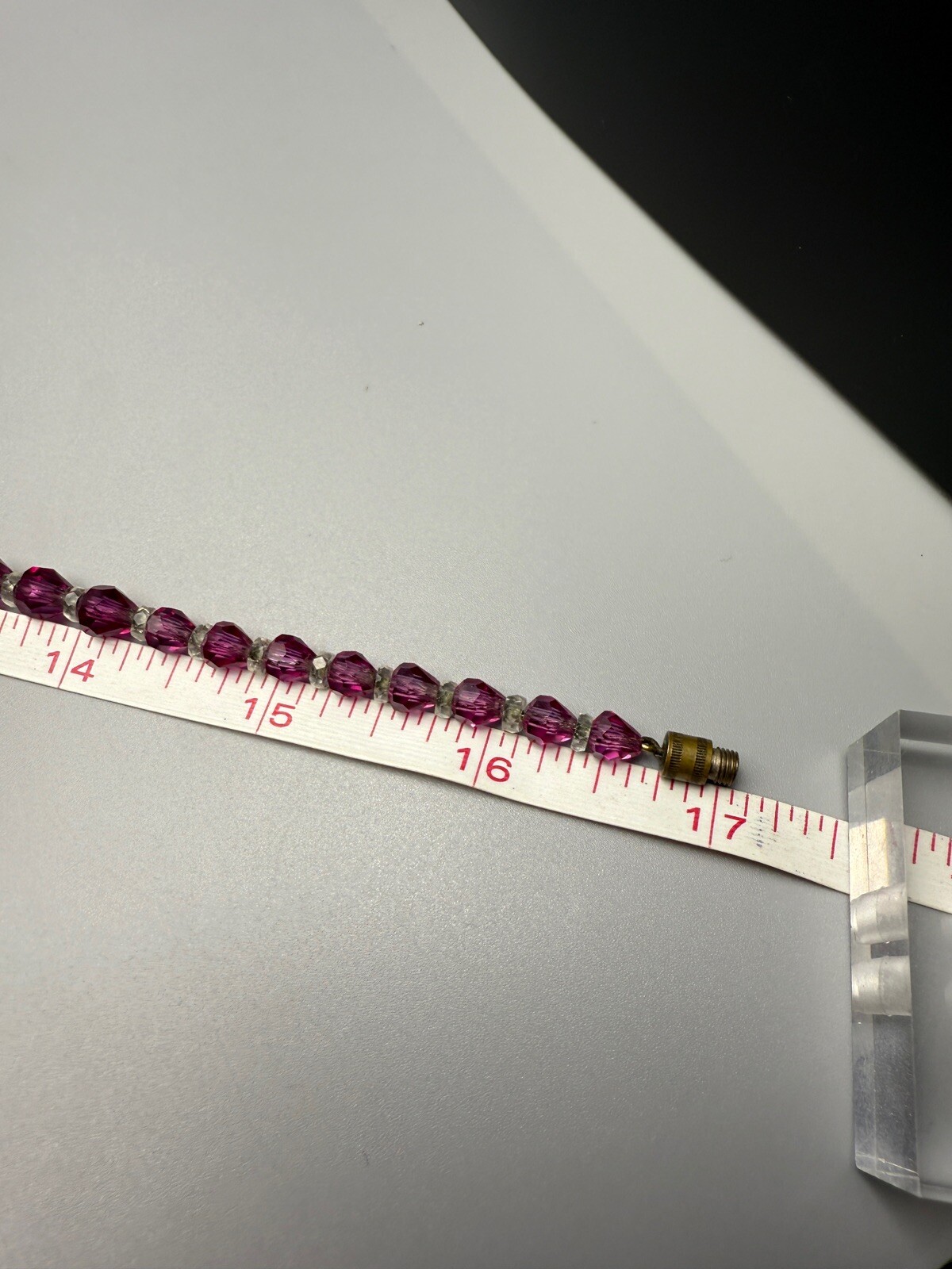 Czech Deep Fuchsia Pink & Clear Faceted Graduated Bead Necklace Vintage 17” 30g