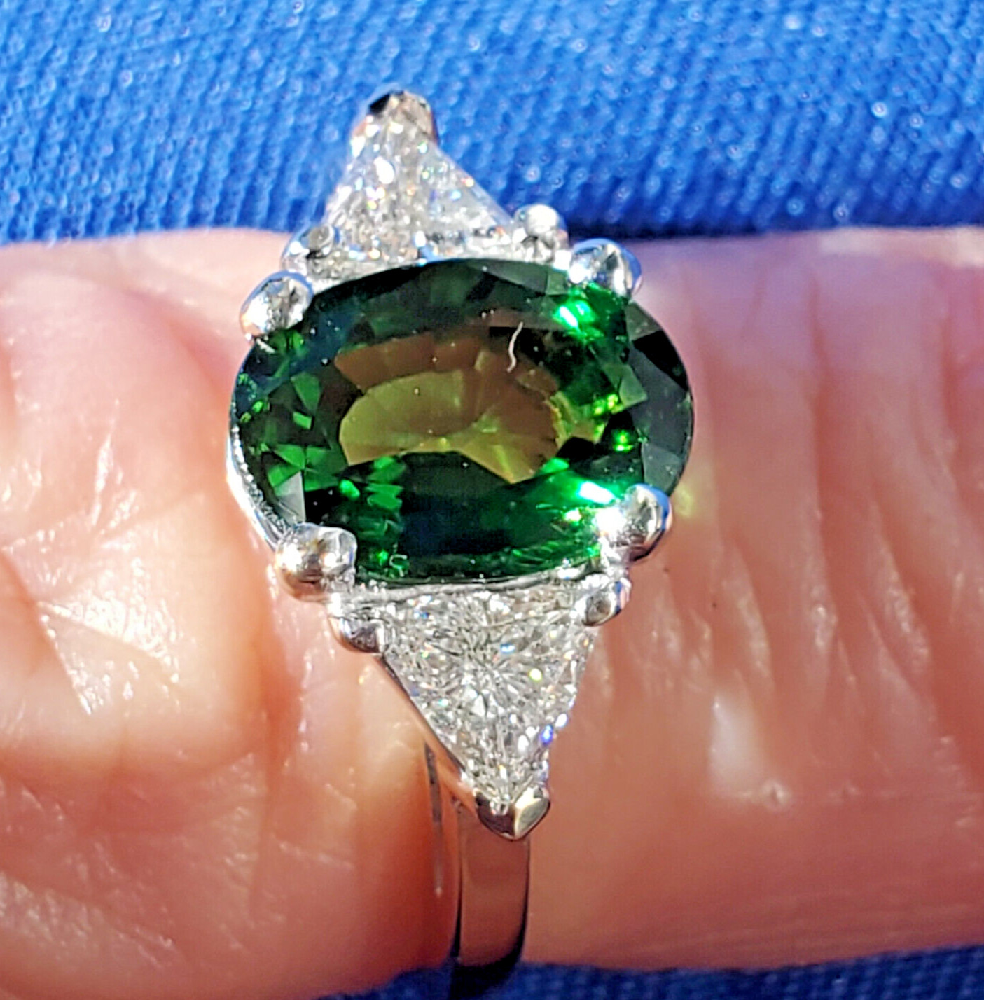 Original EARTH MINED Tourmaline DIAMOND Deco Engagement Ring 14K WHITE GOLD S 7
