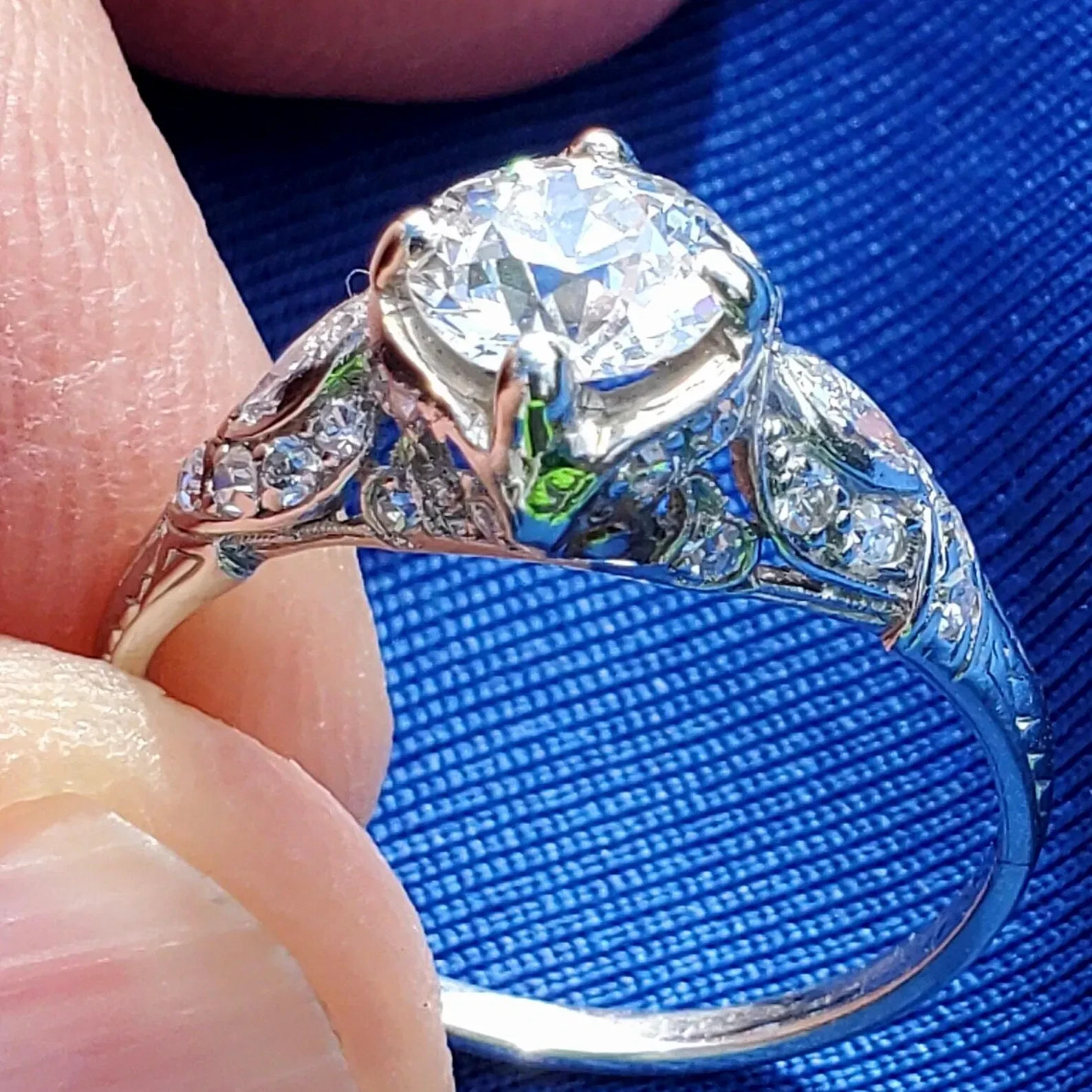 Original EARTH MINED DIAMOND Deco Engagement Ring Vintage PLATINUM Solitaire 2CT