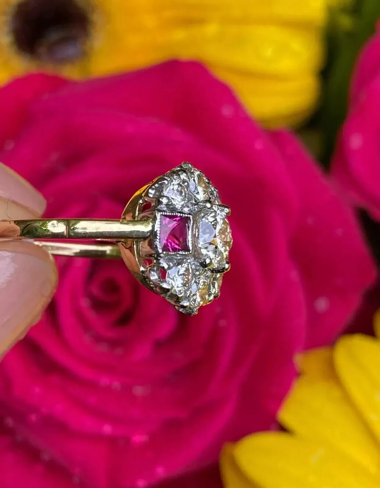 2Ct Art Deco Style Lab Created Diamond & Ruby Engagement 14k White Gold FN Ring