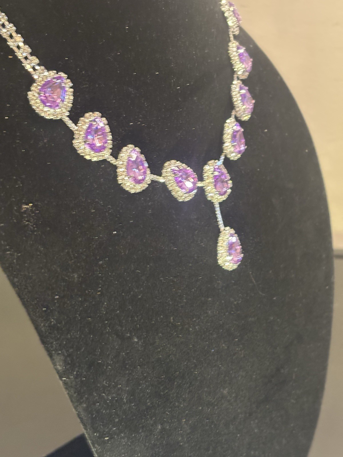 Vintage Purple Rhinestone Silver Tone Necklace, with earrings- breathtaking