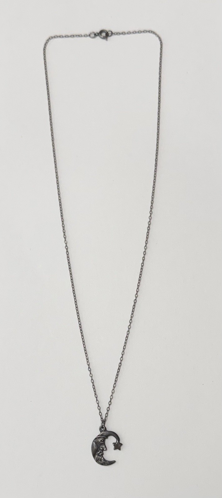 Vintage Celestial Sterling Silver Crescent Moon Face in Wizard Star Hat Necklace
