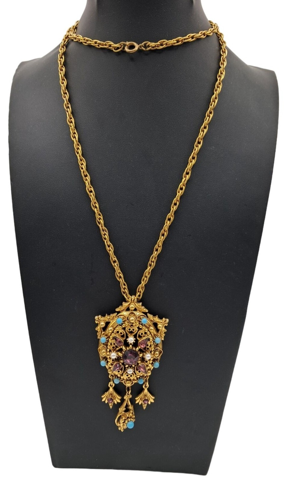 Florenza Rhinestone Jewelry Set Necklace Earrings Purple Rhinestones Blue