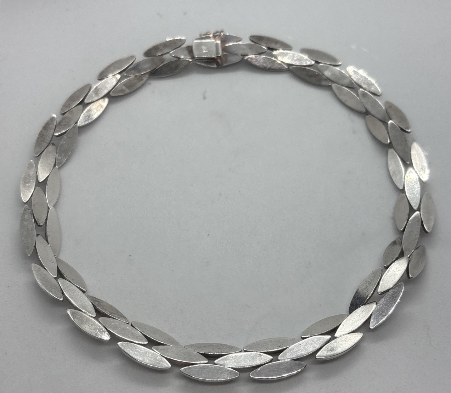 Vintage Sterling Silver Modernist Choker Necklace Marquis Link Unisex43.3 Gr 16”